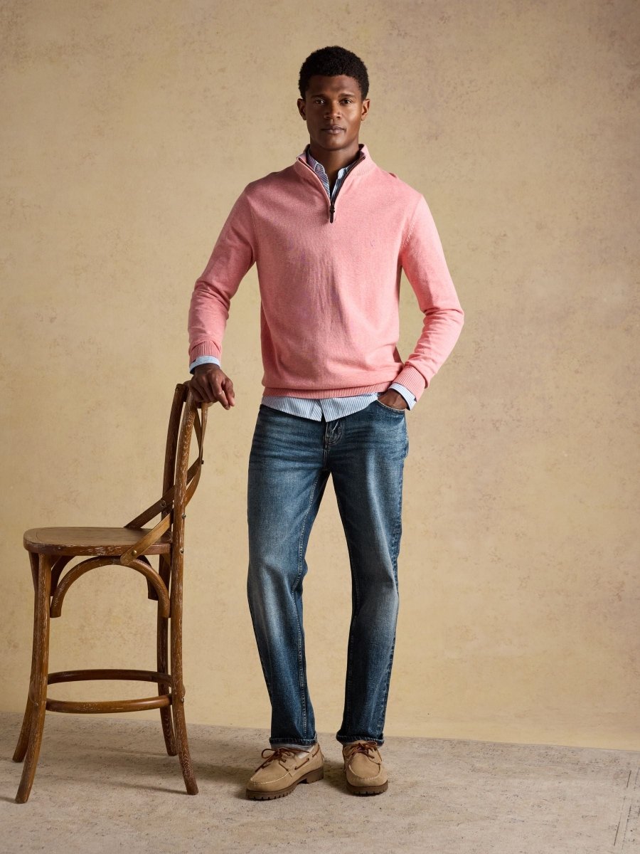 Hillside Pink Quarter Zip Knitted Jumper - RUTHERFORD & Co