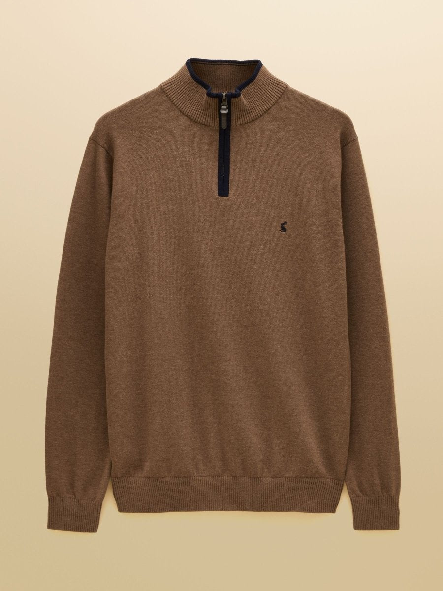 Hillside Quarter Zip Knitted Jumper - Brown - RUTHERFORD & Co