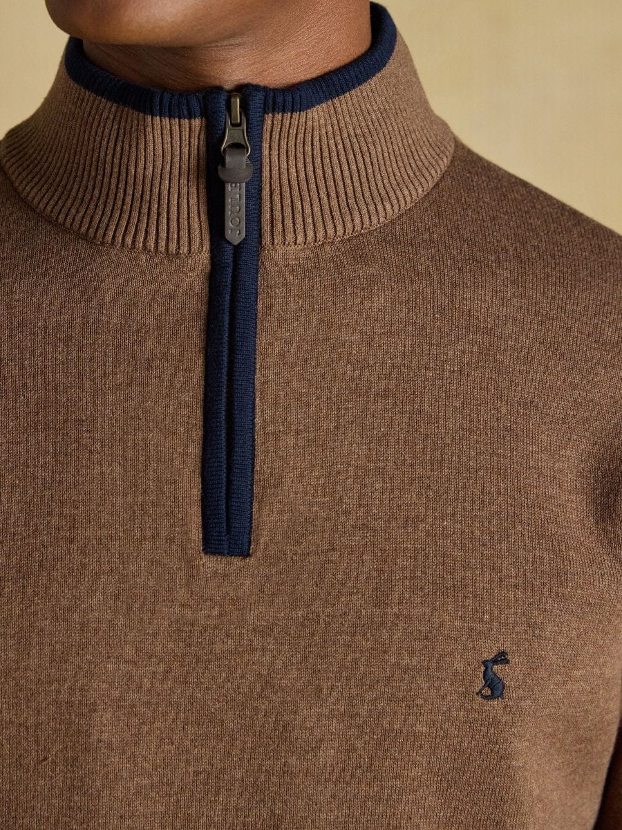 Hillside Quarter Zip Knitted Jumper - Brown - RUTHERFORD & Co