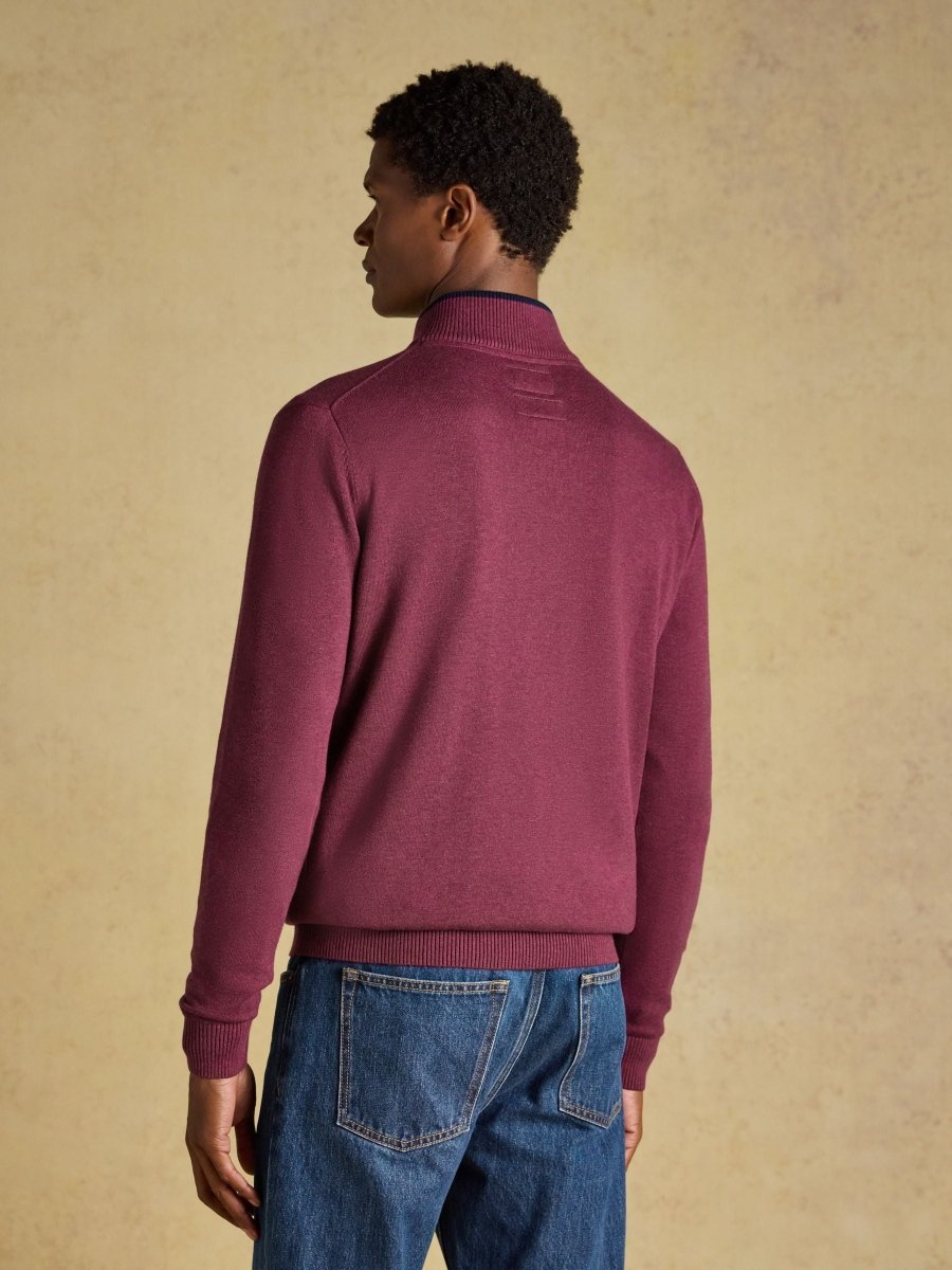 Hillside Quarter Zip Knitted Jumper - Plum - RUTHERFORD & Co