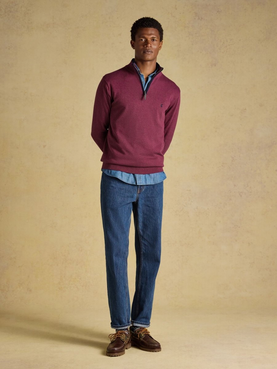 Hillside Quarter Zip Knitted Jumper - Plum - RUTHERFORD & Co