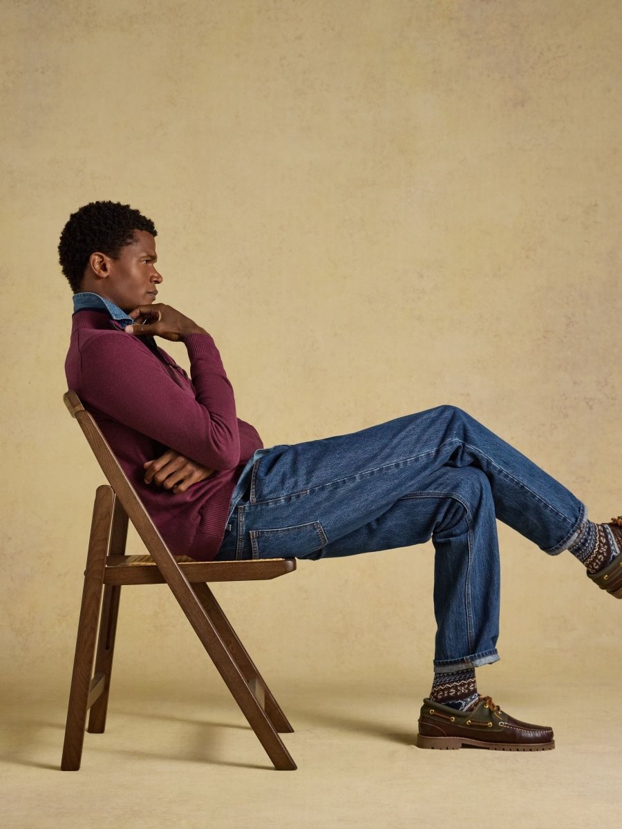 Hillside Quarter Zip Knitted Jumper - Plum - RUTHERFORD & Co