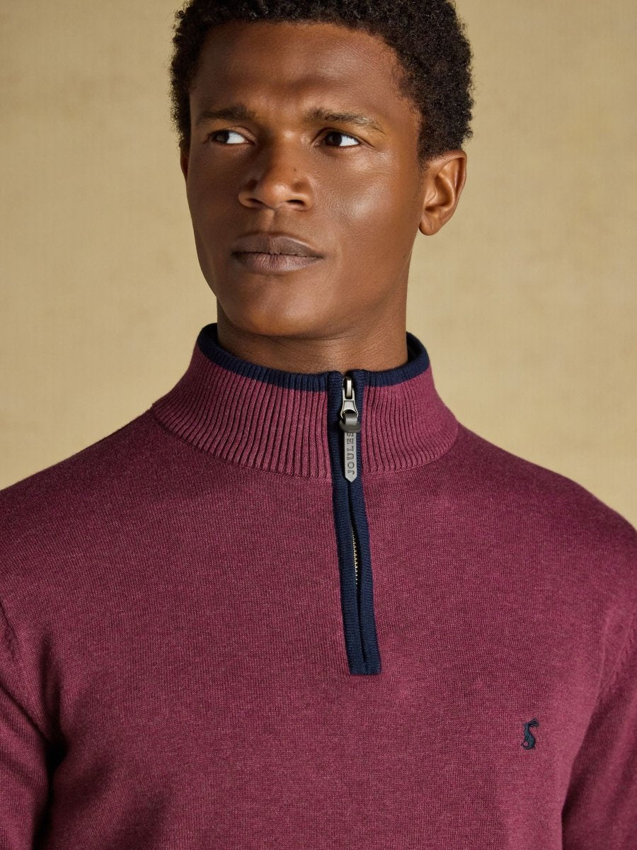 Hillside Quarter Zip Knitted Jumper - Plum - RUTHERFORD & Co