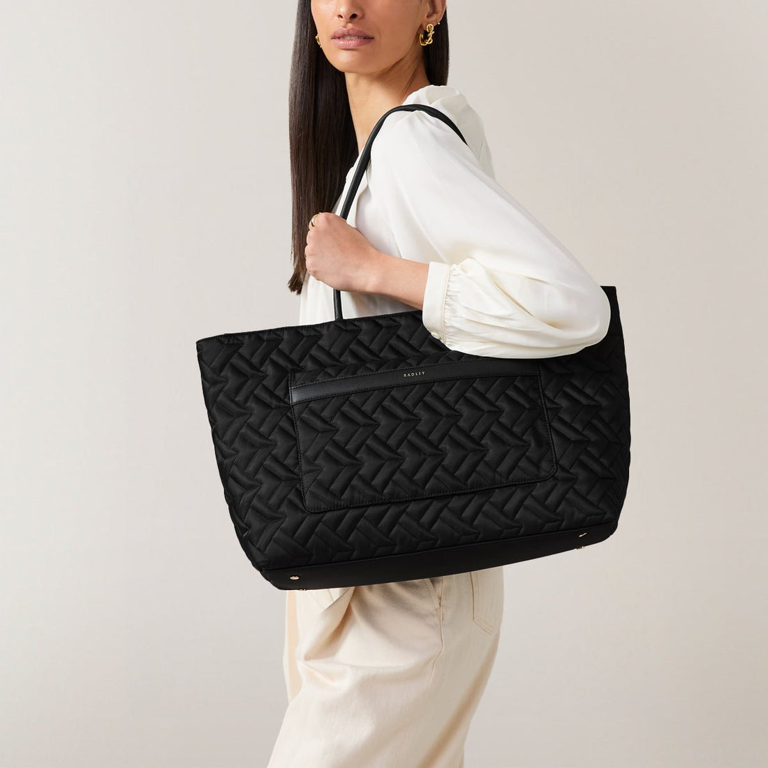 Holland Park Fabric Large Ziptop Tote Bag in Black - RUTHERFORD & Co