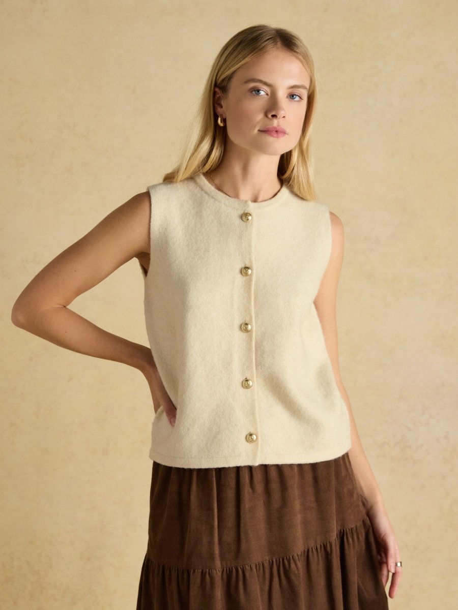Holly Cream Button Through Knitted Vest - RUTHERFORD & Co