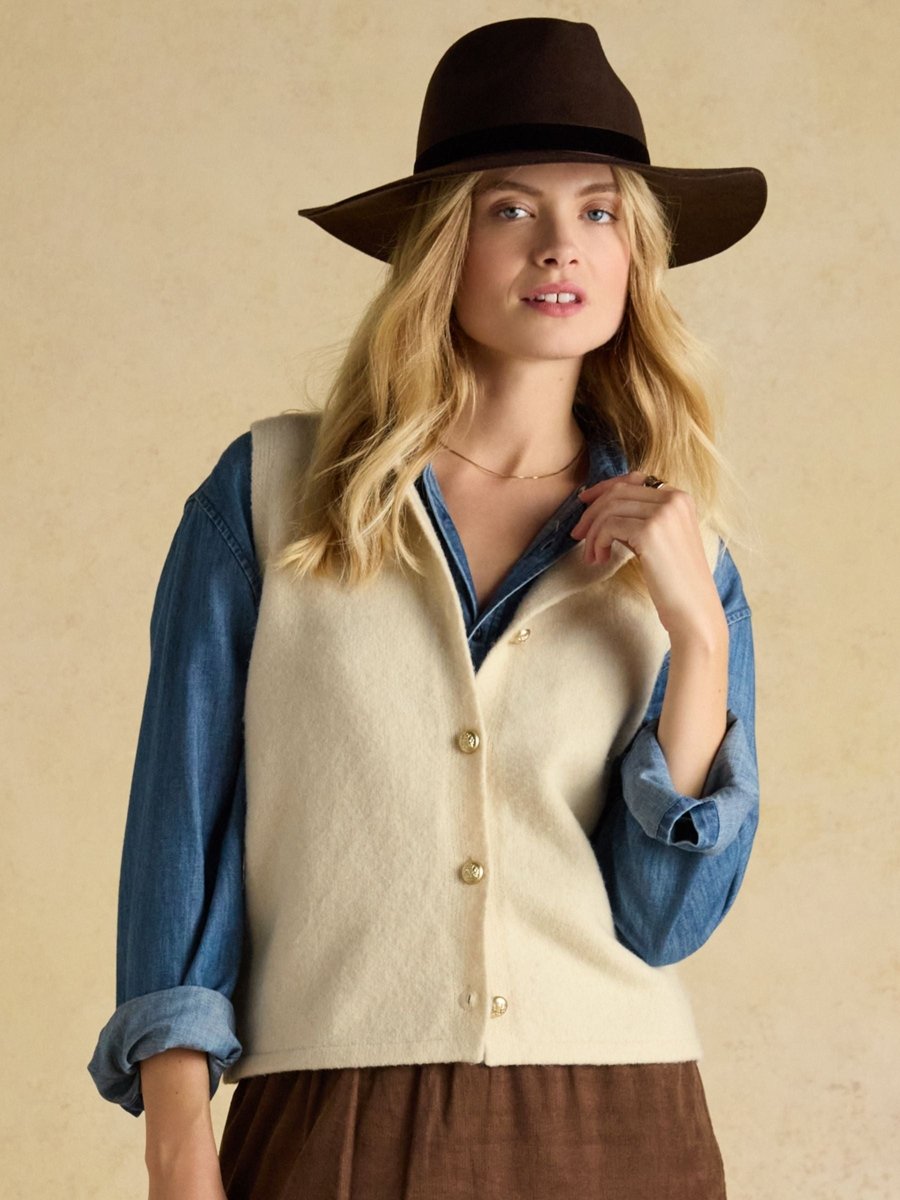 Holly Cream Button Through Knitted Vest - RUTHERFORD & Co