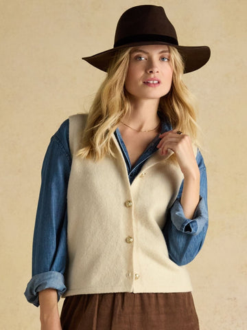 Holly Cream Button Through Knitted Vest - RUTHERFORD & Co