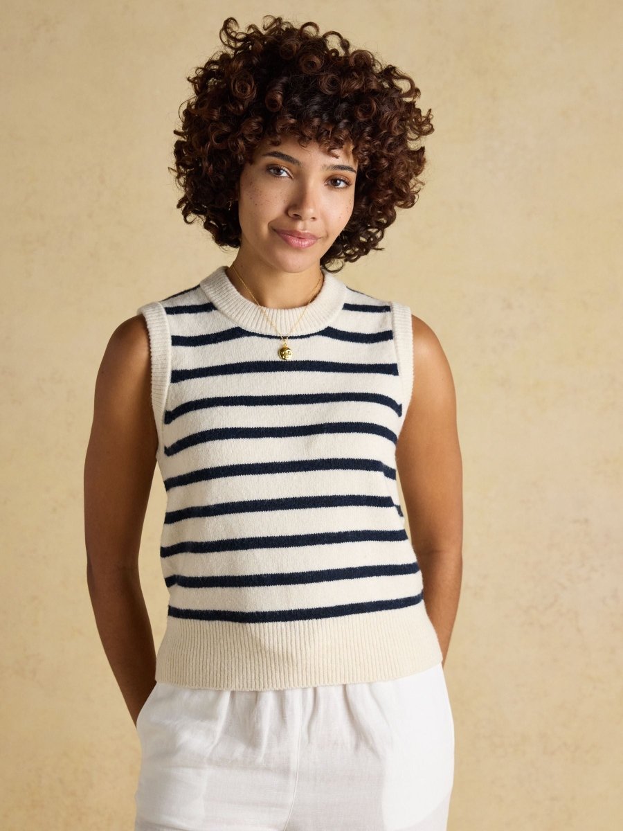 Holly Cream & Navy Striped Knitted Vest - RUTHERFORD & Co
