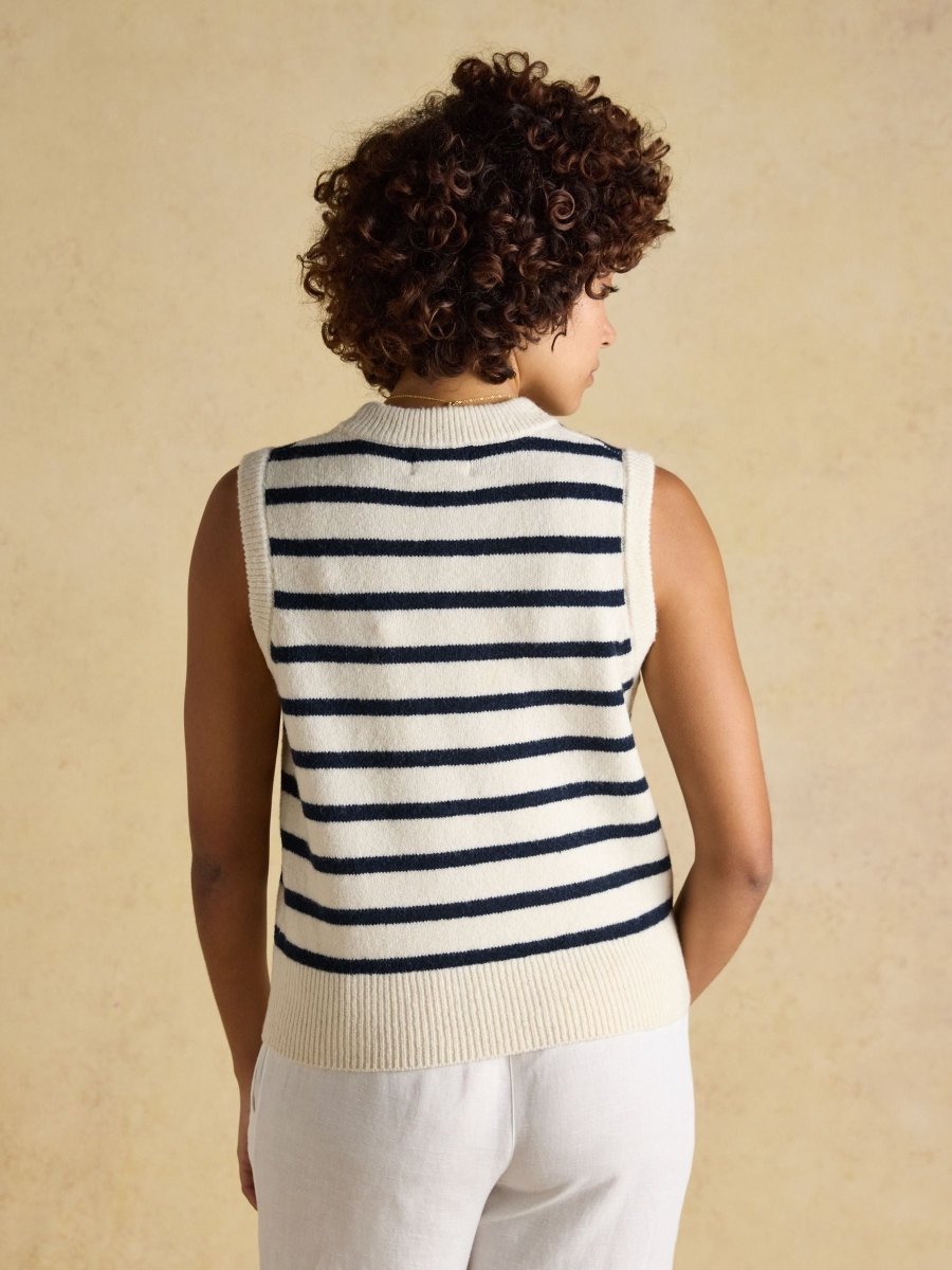 Holly Cream & Navy Striped Knitted Vest - RUTHERFORD & Co