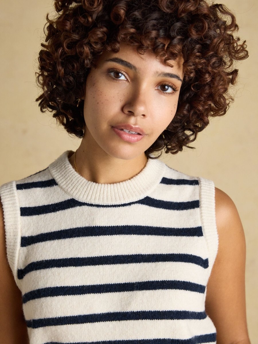 Holly Cream & Navy Striped Knitted Vest - RUTHERFORD & Co