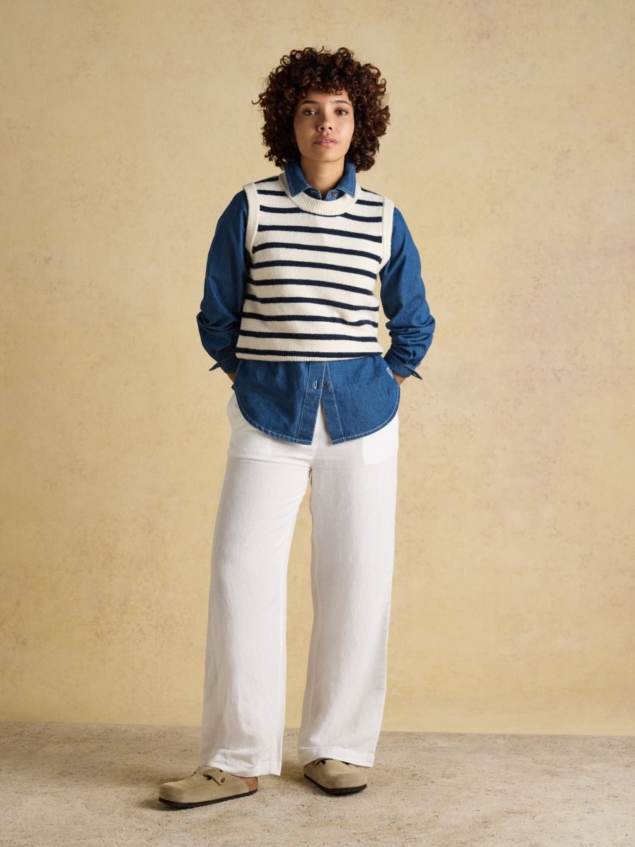 Holly Cream & Navy Striped Knitted Vest - RUTHERFORD & Co