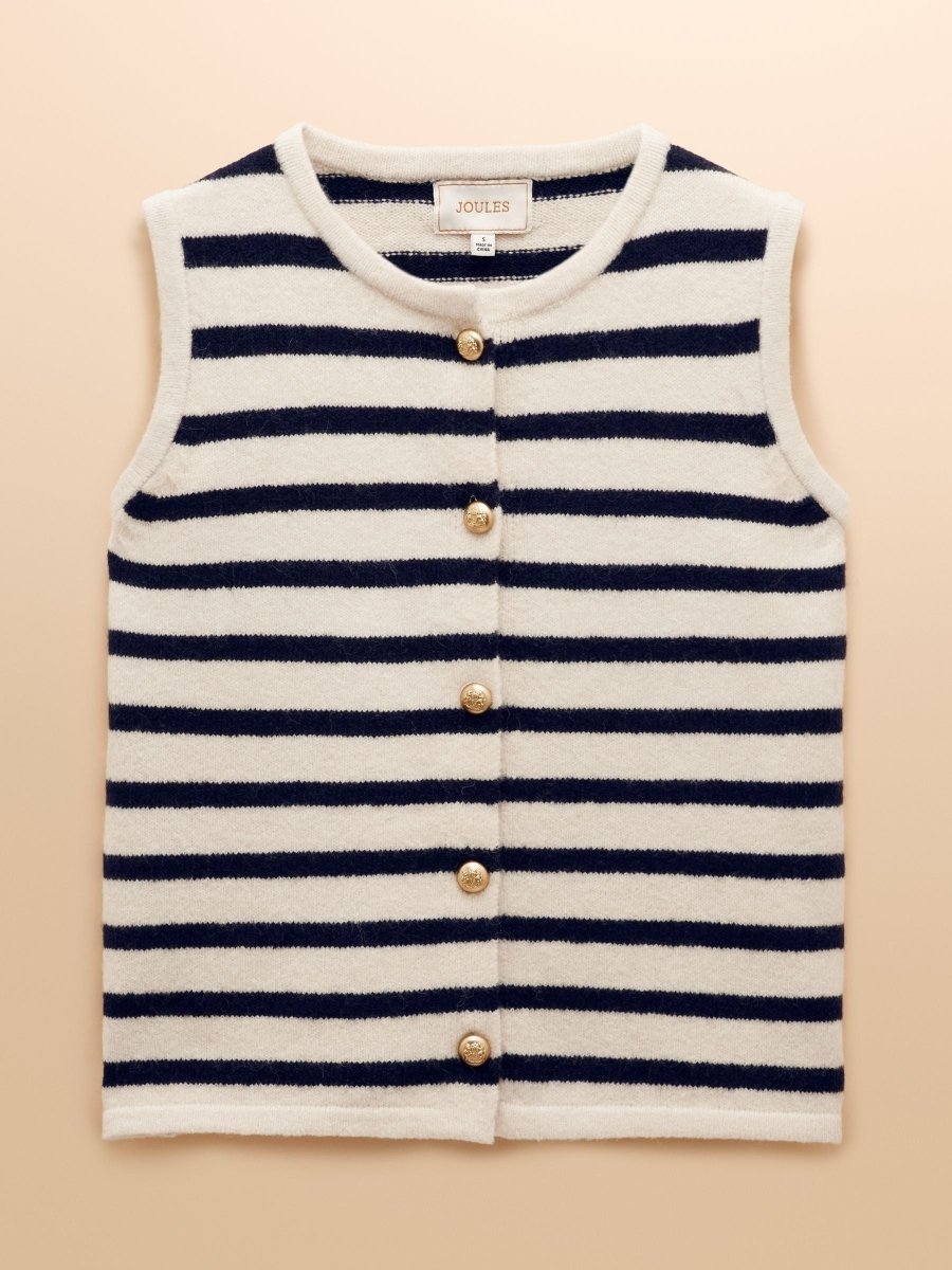 Holly Cream/Navy Button Through Knitted Vest - RUTHERFORD & Co