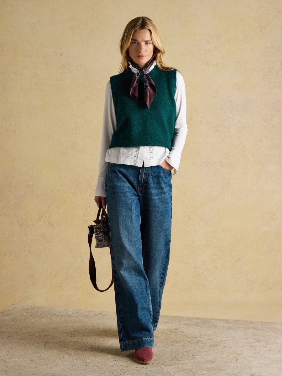 Holly Dark Green Knitted Crew Neck Vest - RUTHERFORD & Co