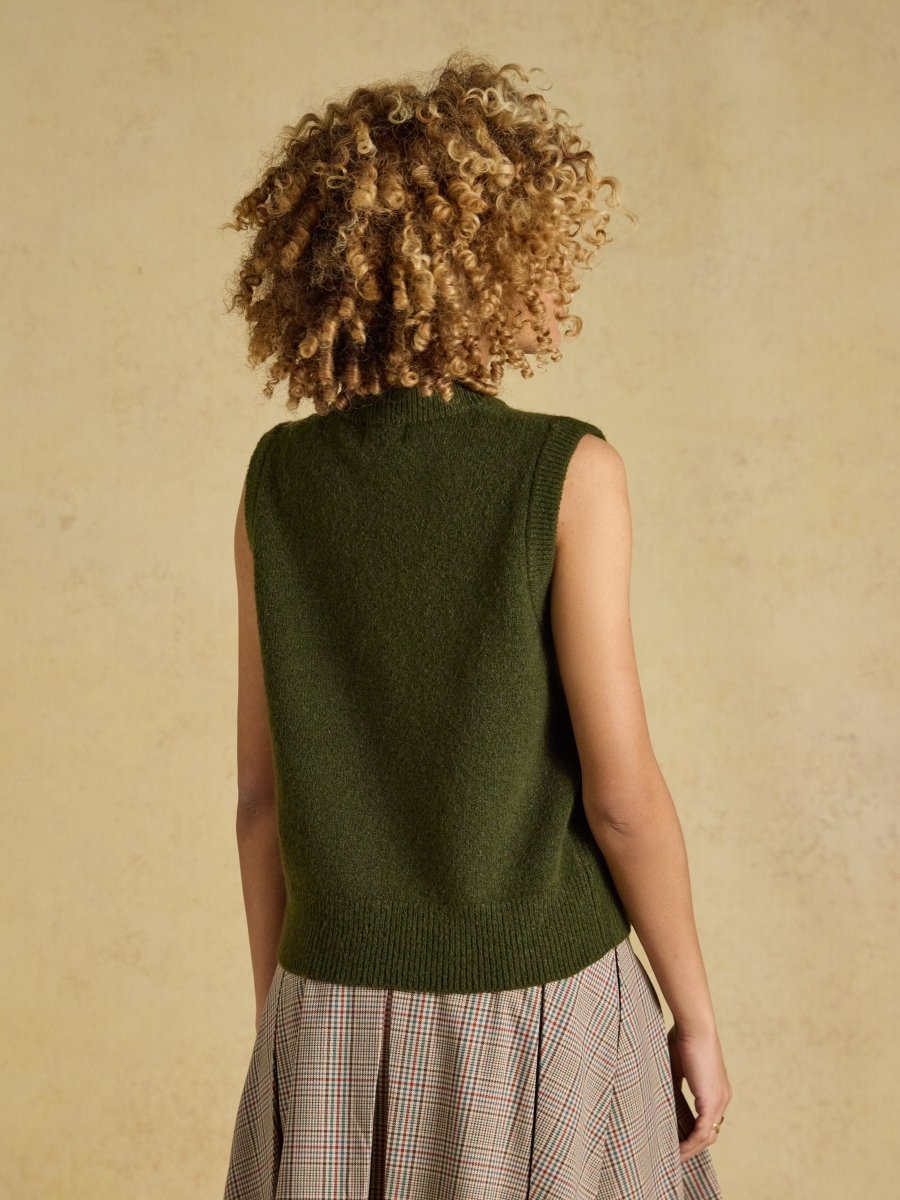 Holly Knitted Vest - Khaki Green - RUTHERFORD & Co