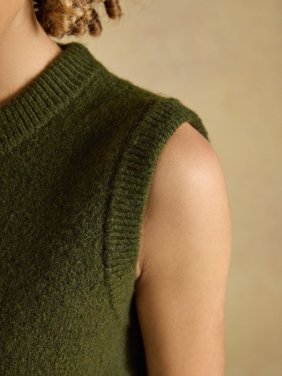 Holly Knitted Vest - Khaki Green - RUTHERFORD & Co