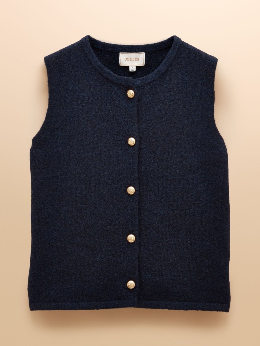 Holly Navy Button Through Knitted Vest - RUTHERFORD & Co