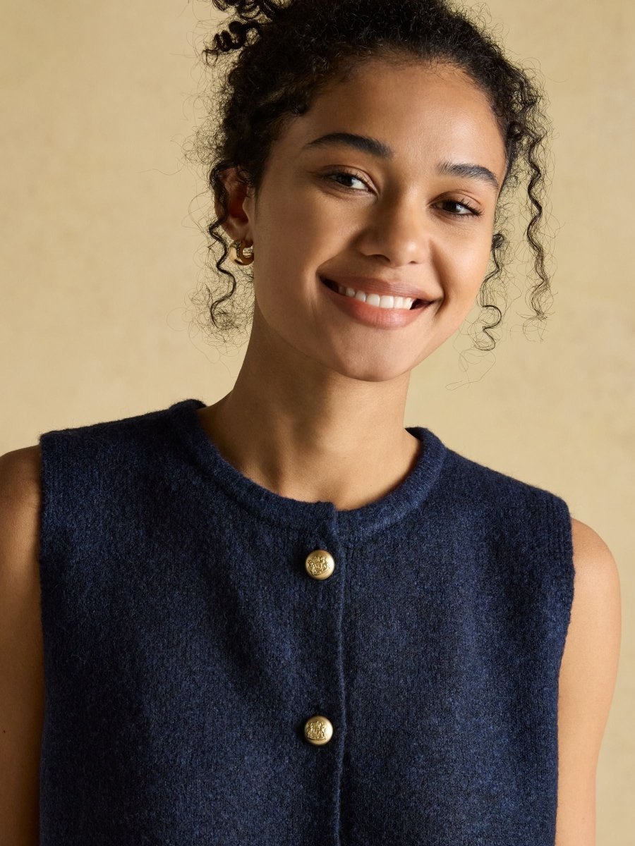 Holly Navy Button Through Knitted Vest - RUTHERFORD & Co