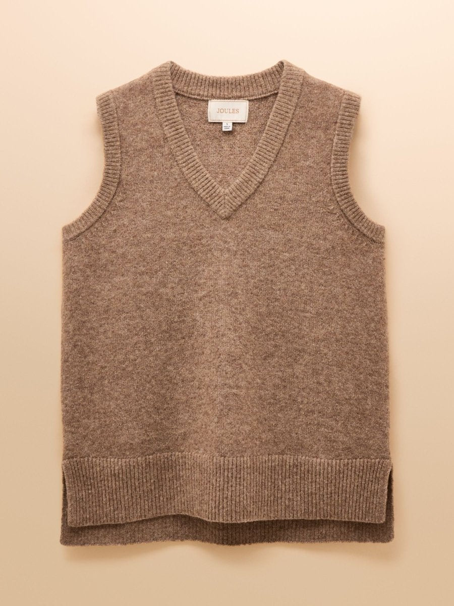 Holly Tan Brown V - Neck Long Knitted Vest - RUTHERFORD & Co