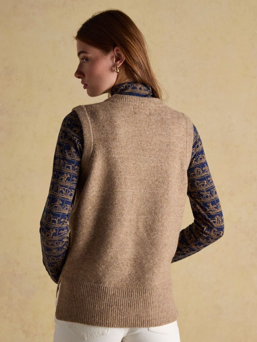 Holly Tan Brown V - Neck Long Knitted Vest - RUTHERFORD & Co
