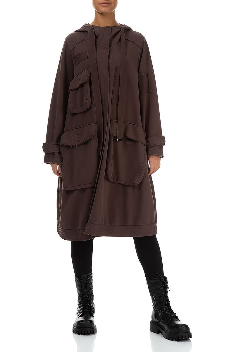 Hooded Three Pockets Pepper Brown Cotton Jacket - RUTHERFORD & Co