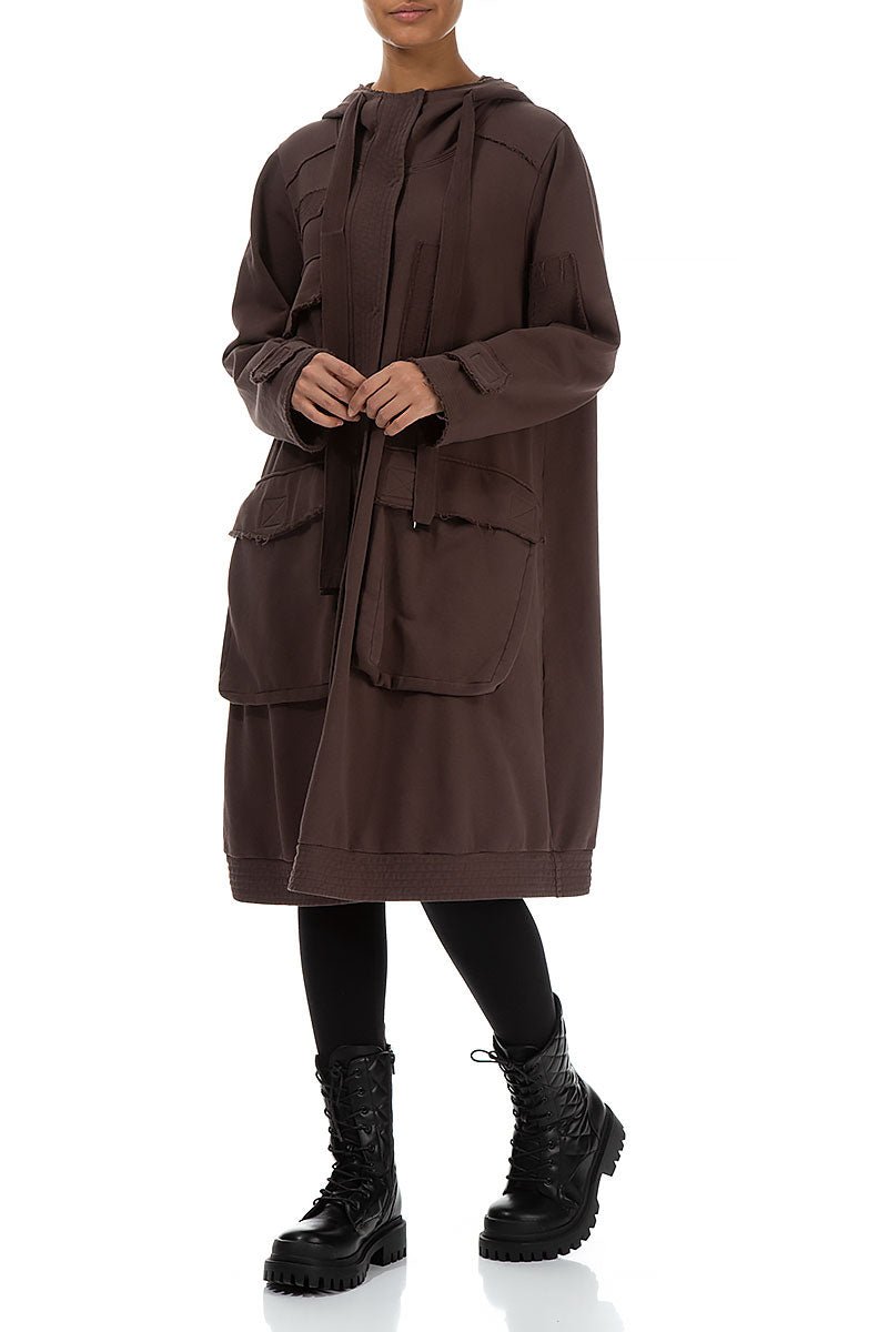 Hooded Three Pockets Pepper Brown Cotton Jacket - RUTHERFORD & Co