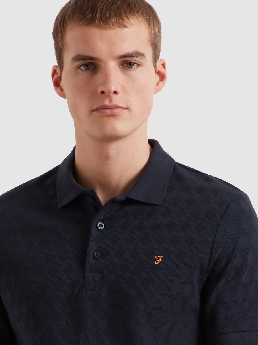 Horace Jacquard Polo Shirt In True Navy - RUTHERFORD & Co