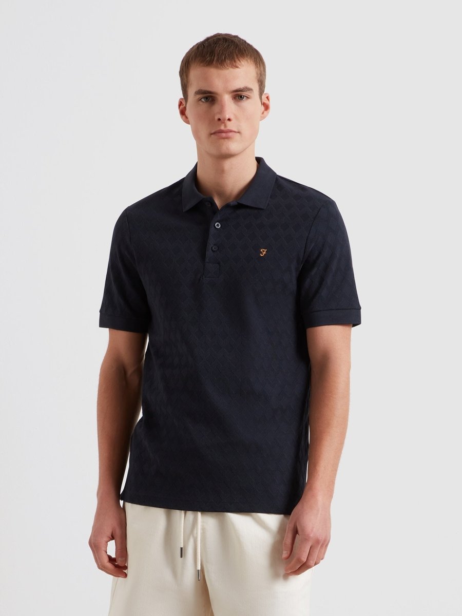 Horace Jacquard Polo Shirt In True Navy - RUTHERFORD & Co