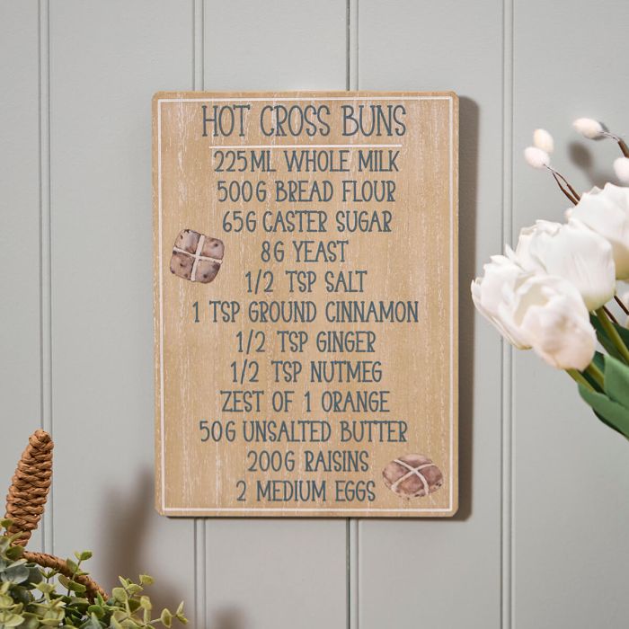 HOT CROSS BUN RECIPE WOOD PLAQUE - RUTHERFORD & Co