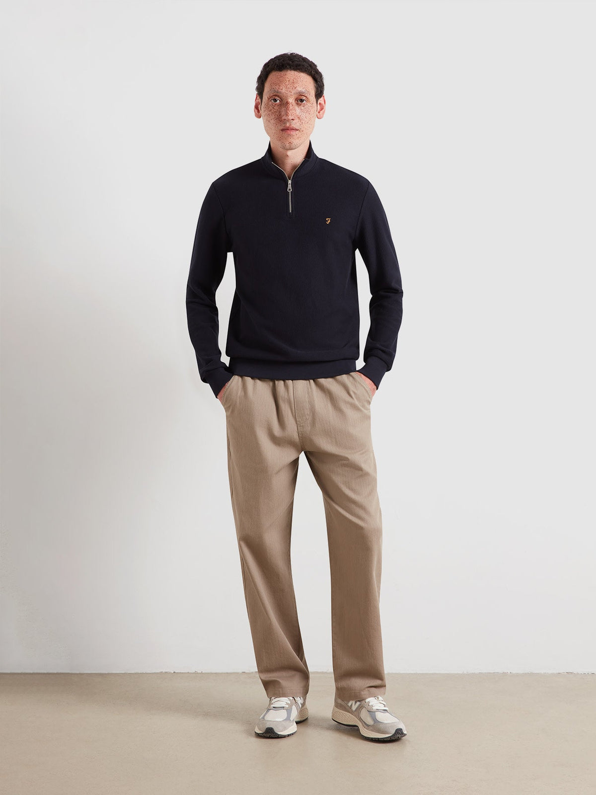 Conrad Textured Quarter Zip Sweatshirt In True Navy
