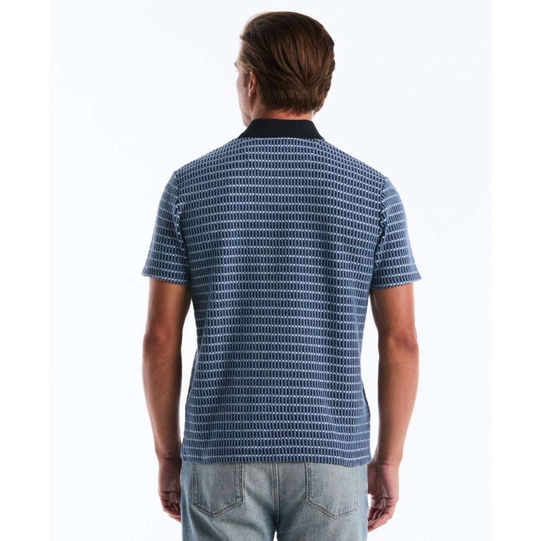 Icons Textured Plaid Polo Shirt In Dark Sapphire - RUTHERFORD & Co