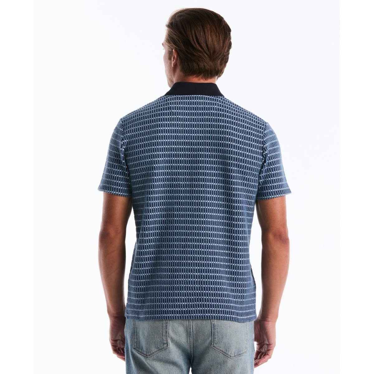 Icons Textured Plaid Polo Shirt In Dark Sapphire - RUTHERFORD & Co