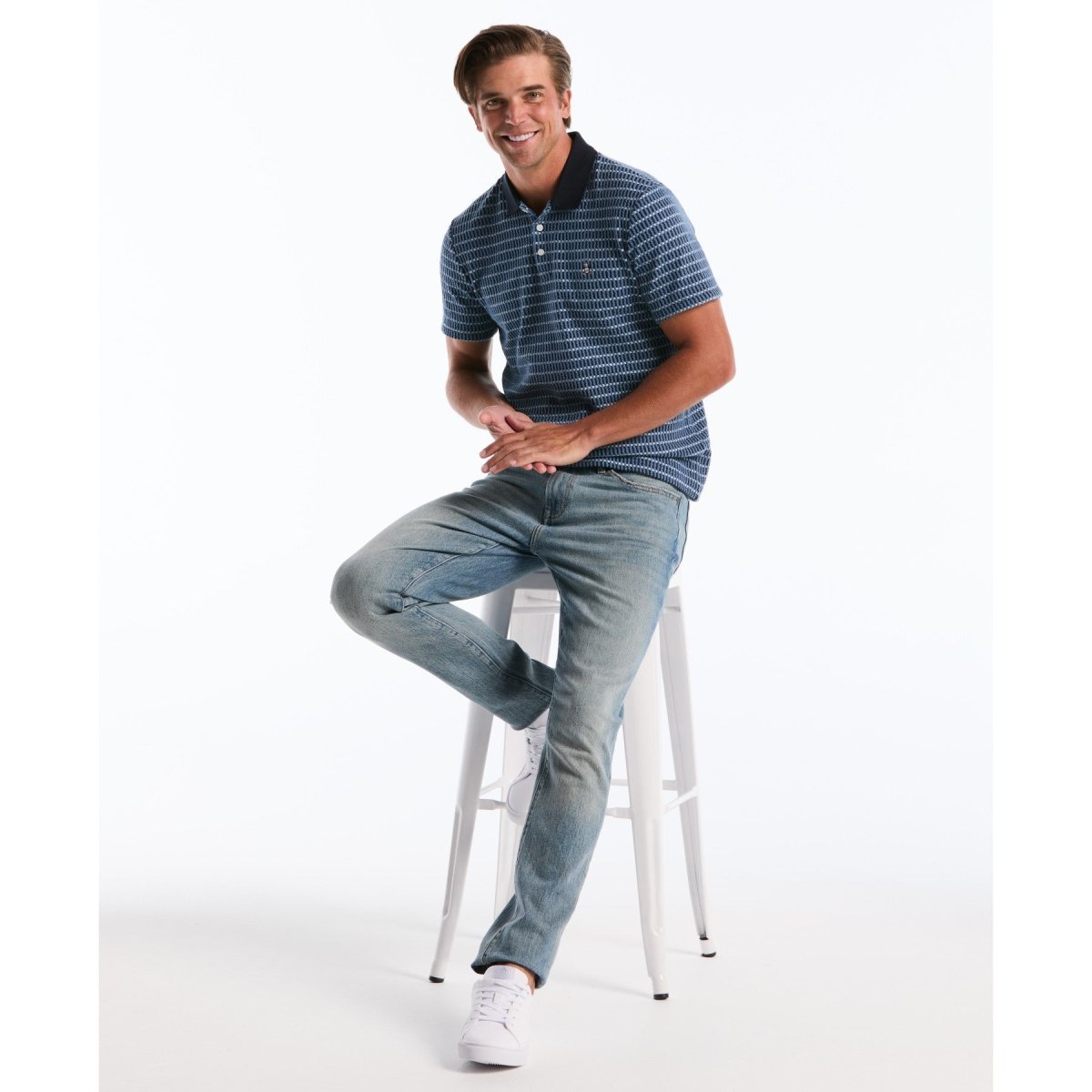 Icons Textured Plaid Polo Shirt In Dark Sapphire - RUTHERFORD & Co