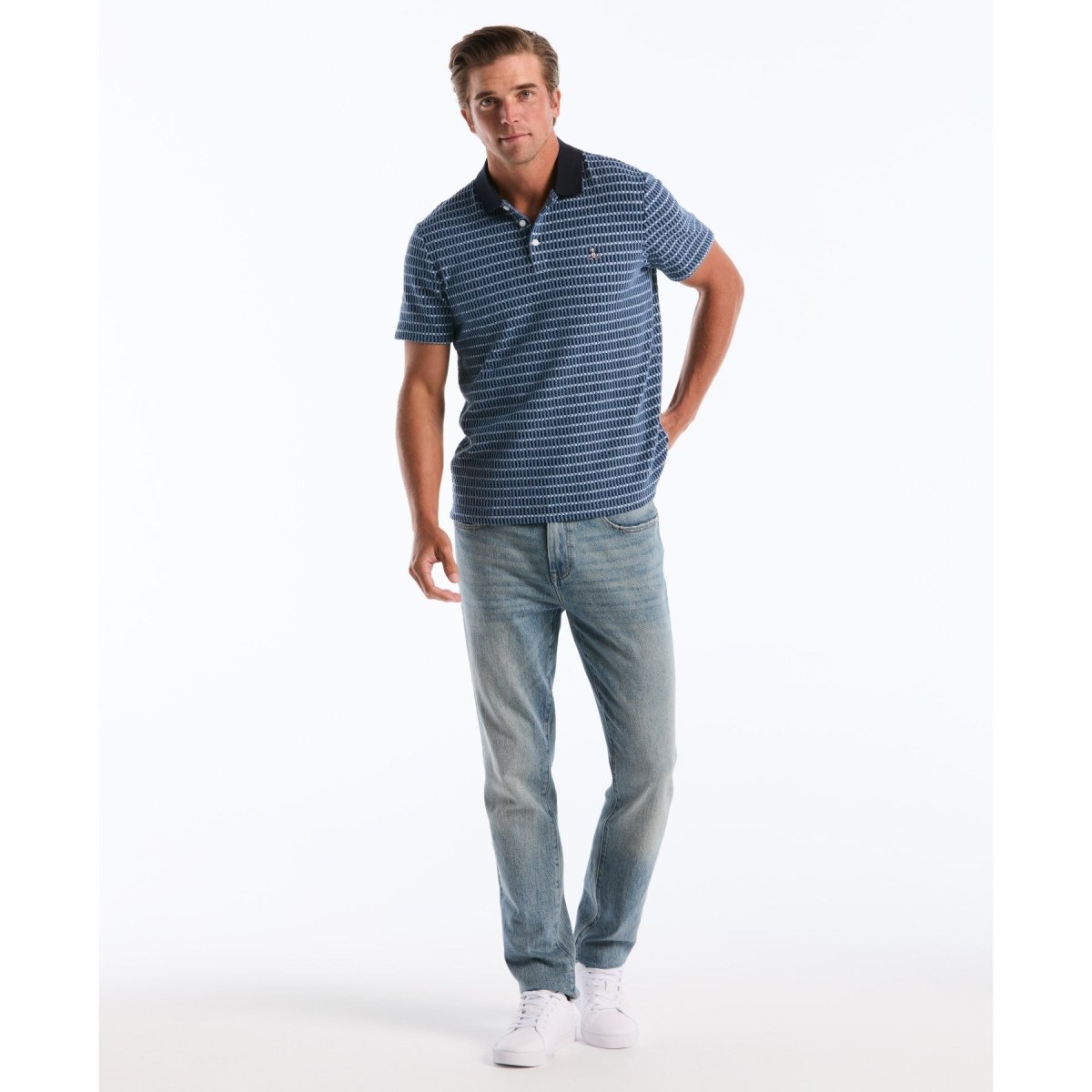 Icons Textured Plaid Polo Shirt In Dark Sapphire - RUTHERFORD & Co
