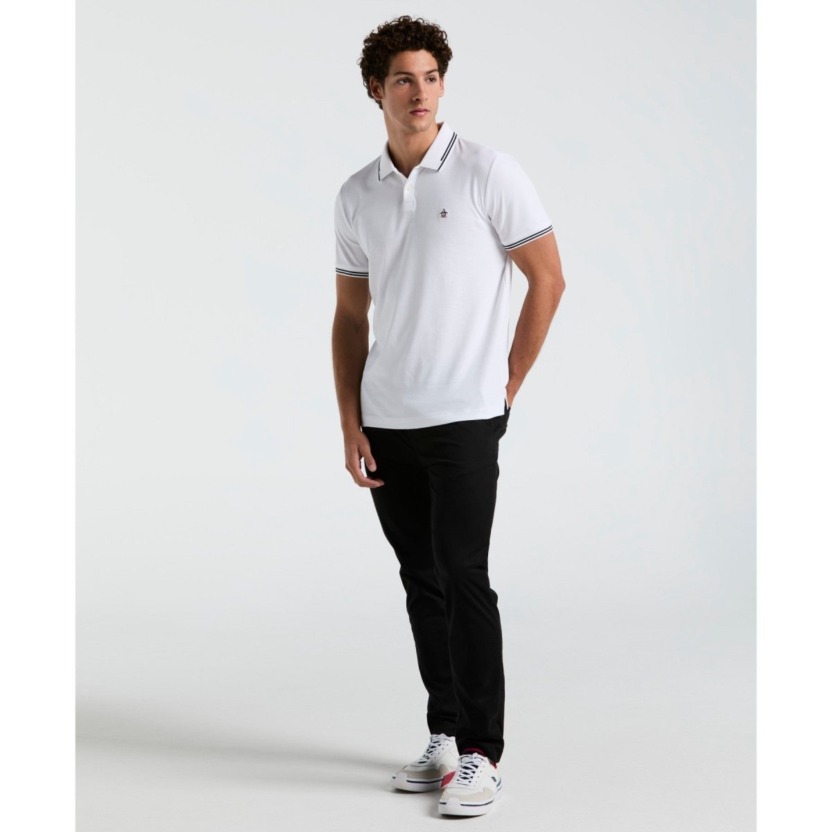 Icons Tipped Polo Shirt In Bright White - RUTHERFORD & Co