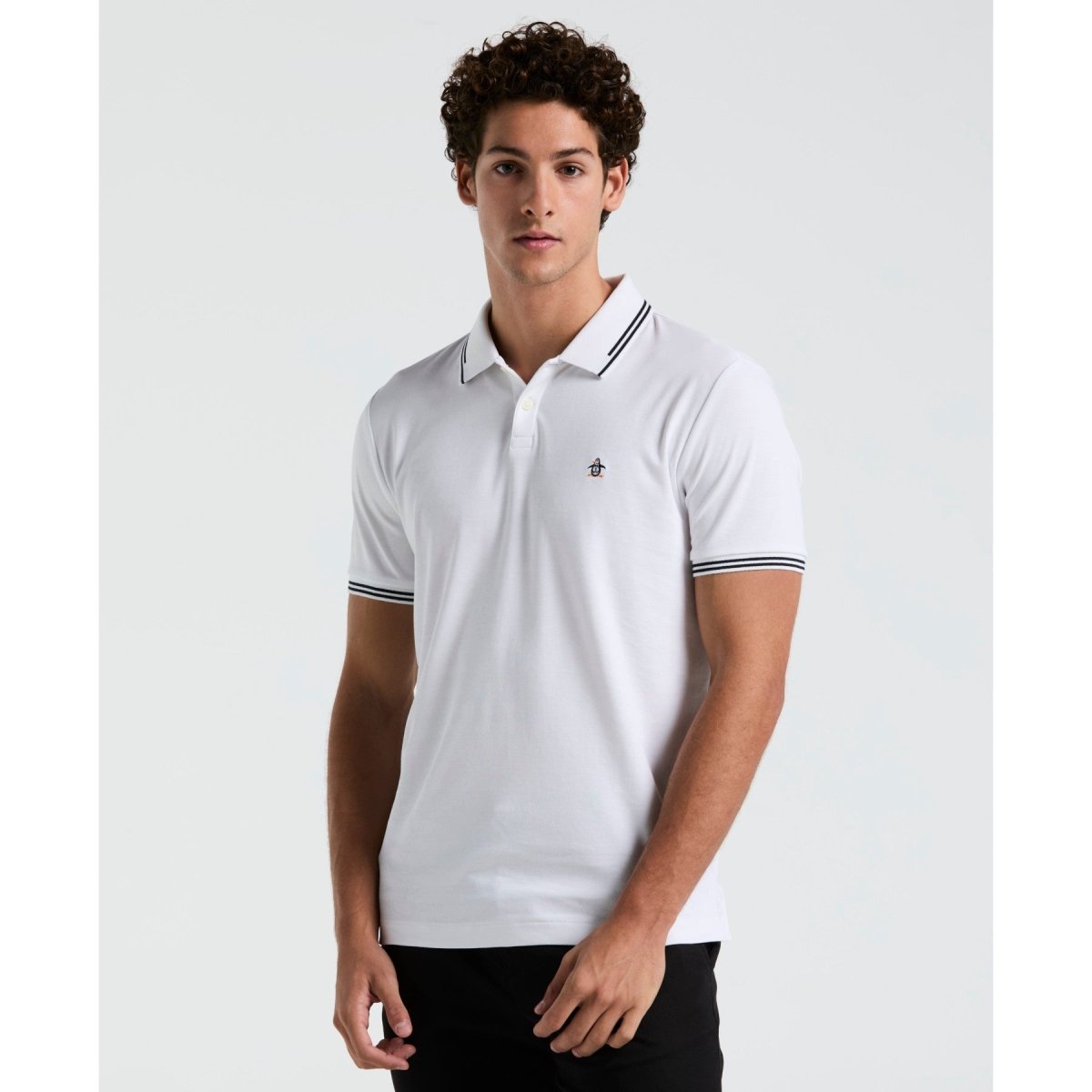 Icons Tipped Polo Shirt In Bright White - RUTHERFORD & Co