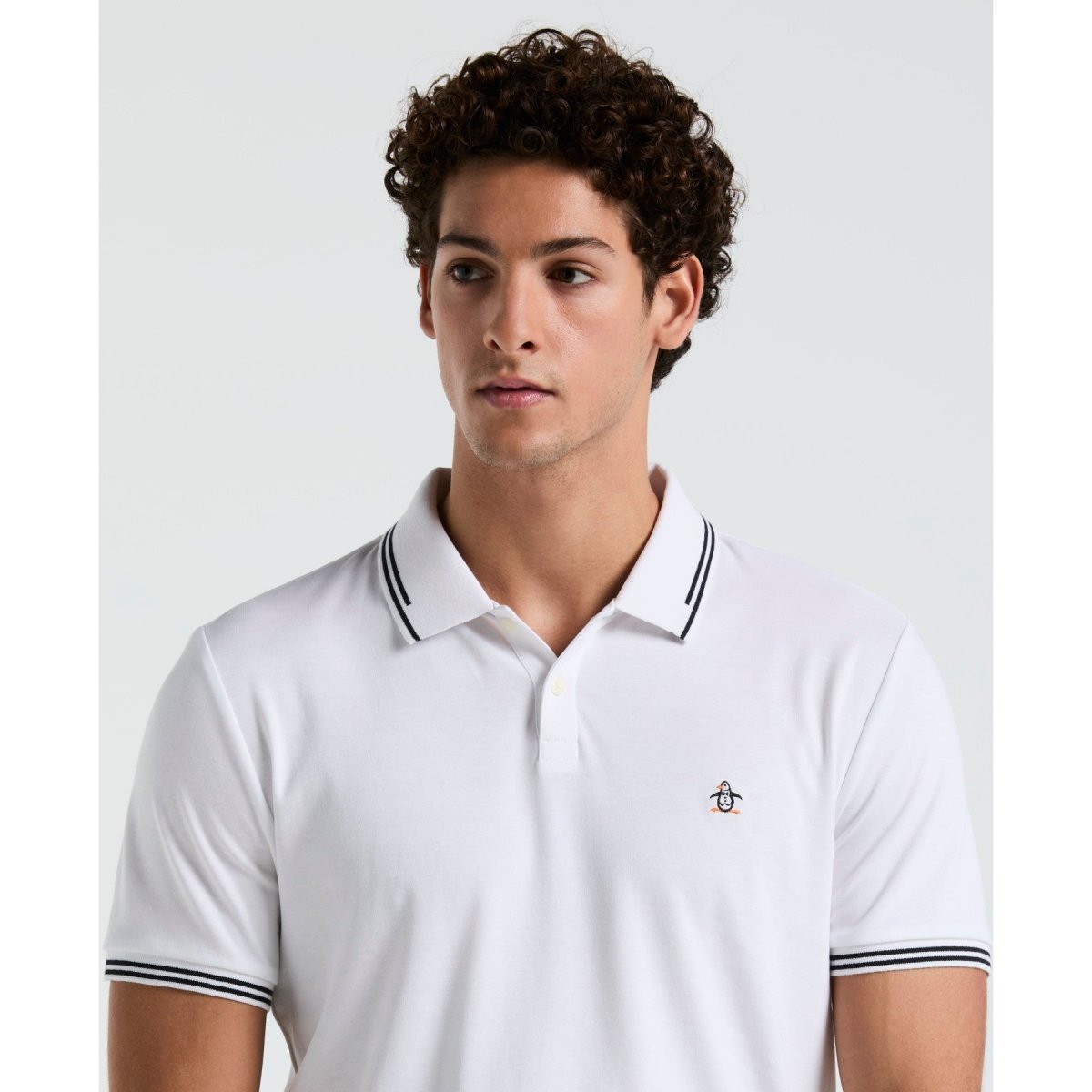 Icons Tipped Polo Shirt In Bright White - RUTHERFORD & Co