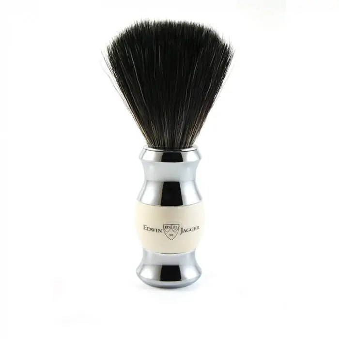 Imitation Ivory & Chrome Shaving Brush (Black Synthetic) - RUTHERFORD & Co