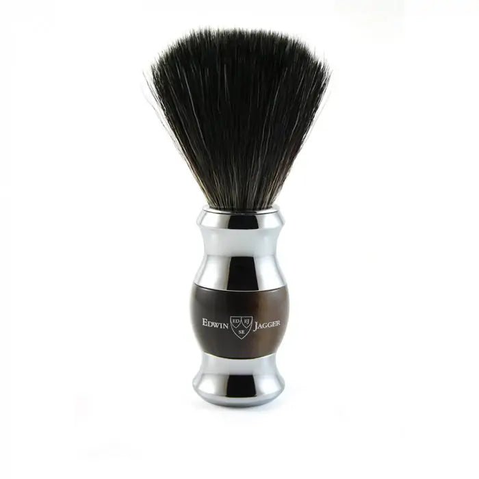 Imitation Light Horn & Chrome Shaving Brush (Black Synthetic) - RUTHERFORD & Co