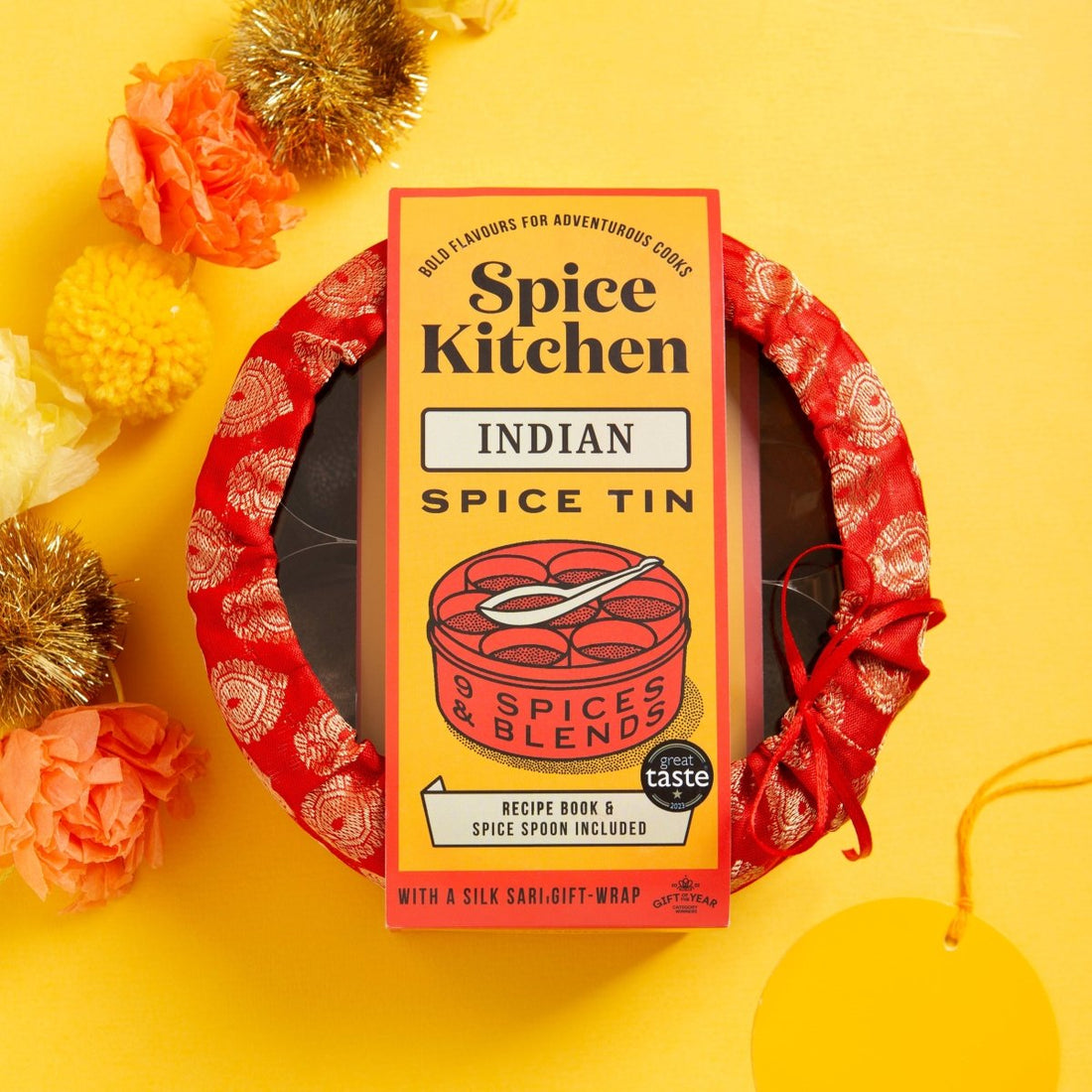 Indian Spice Tin With 9 Spices & Blends with Silk Sari Wrap - RUTHERFORD & Co