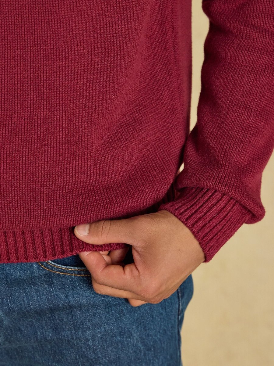 Intarsia Crew Neck Burgundy Car Jumper - RUTHERFORD & Co