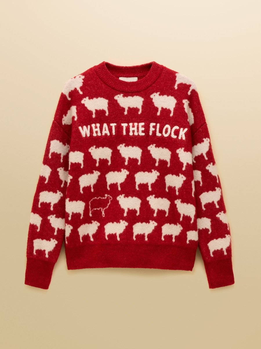 Intarsia Knitted What The Flock Relaxed Fit Jumper with Crew Neck - RUTHERFORD & Co