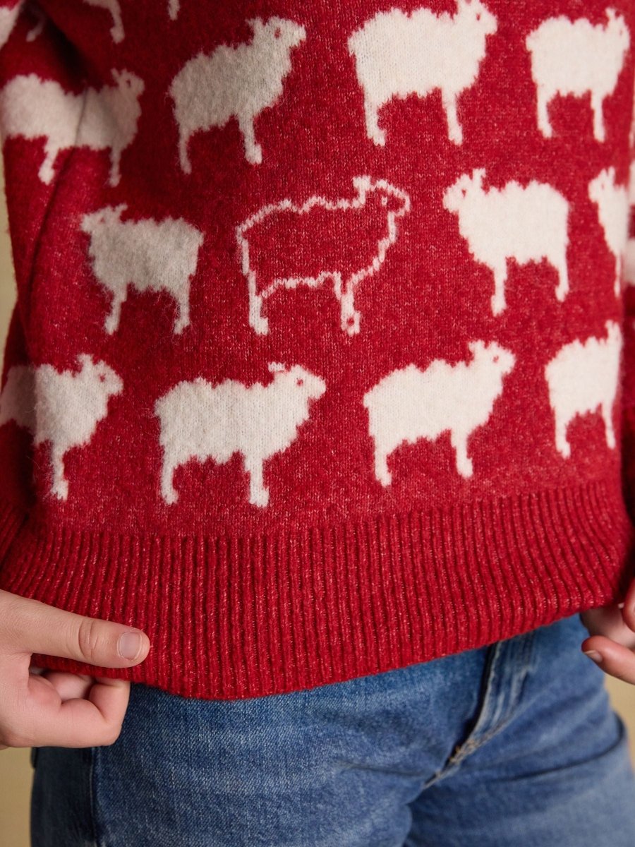 Intarsia Knitted What The Flock Relaxed Fit Jumper with Crew Neck - RUTHERFORD & Co