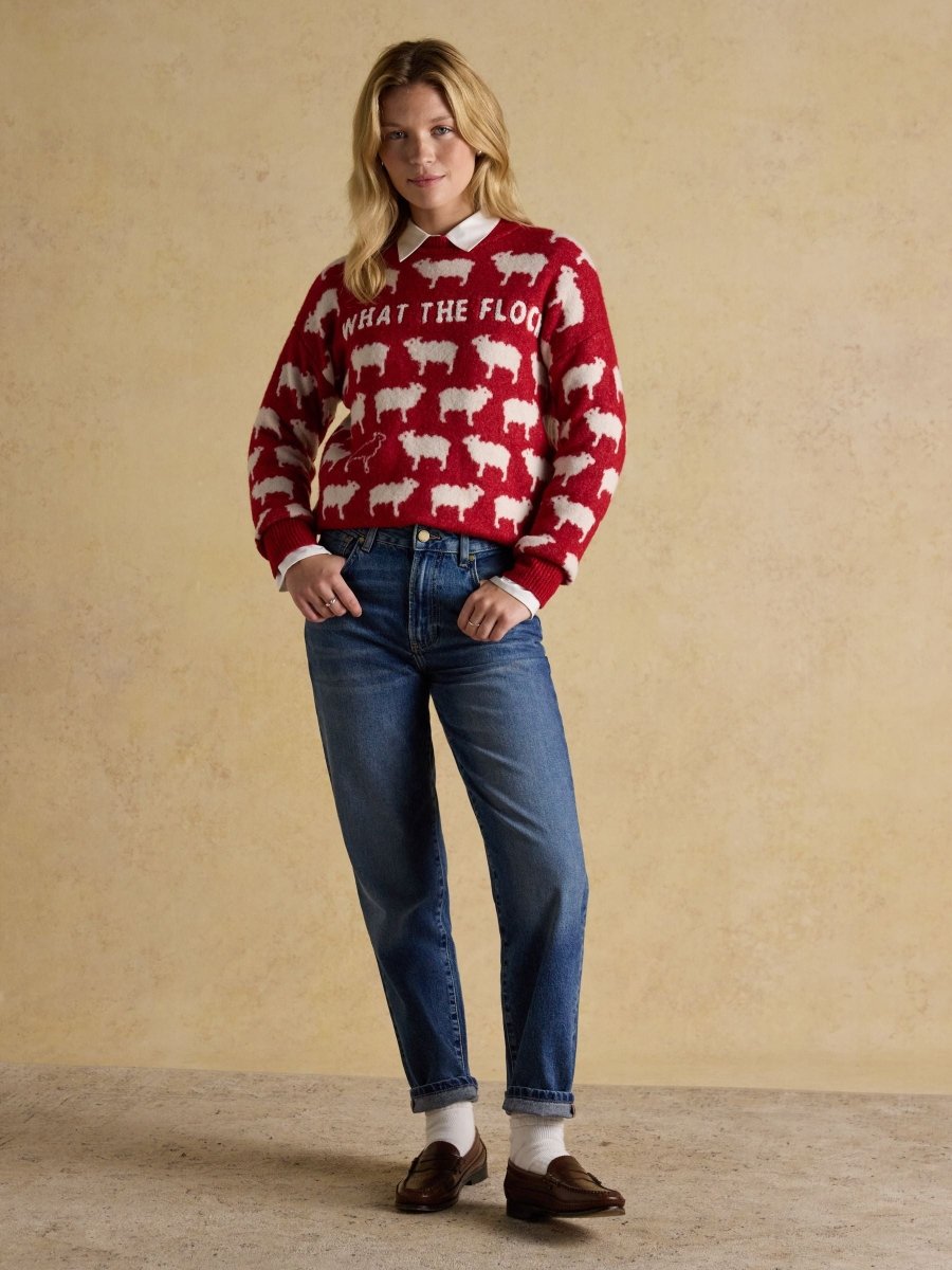 Intarsia Knitted What The Flock Relaxed Fit Jumper with Crew Neck - RUTHERFORD & Co