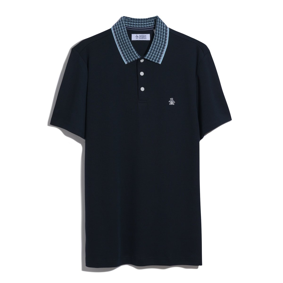 Interlock Striped Collar Polo Shirt In Dark Sapphire - RUTHERFORD & Co