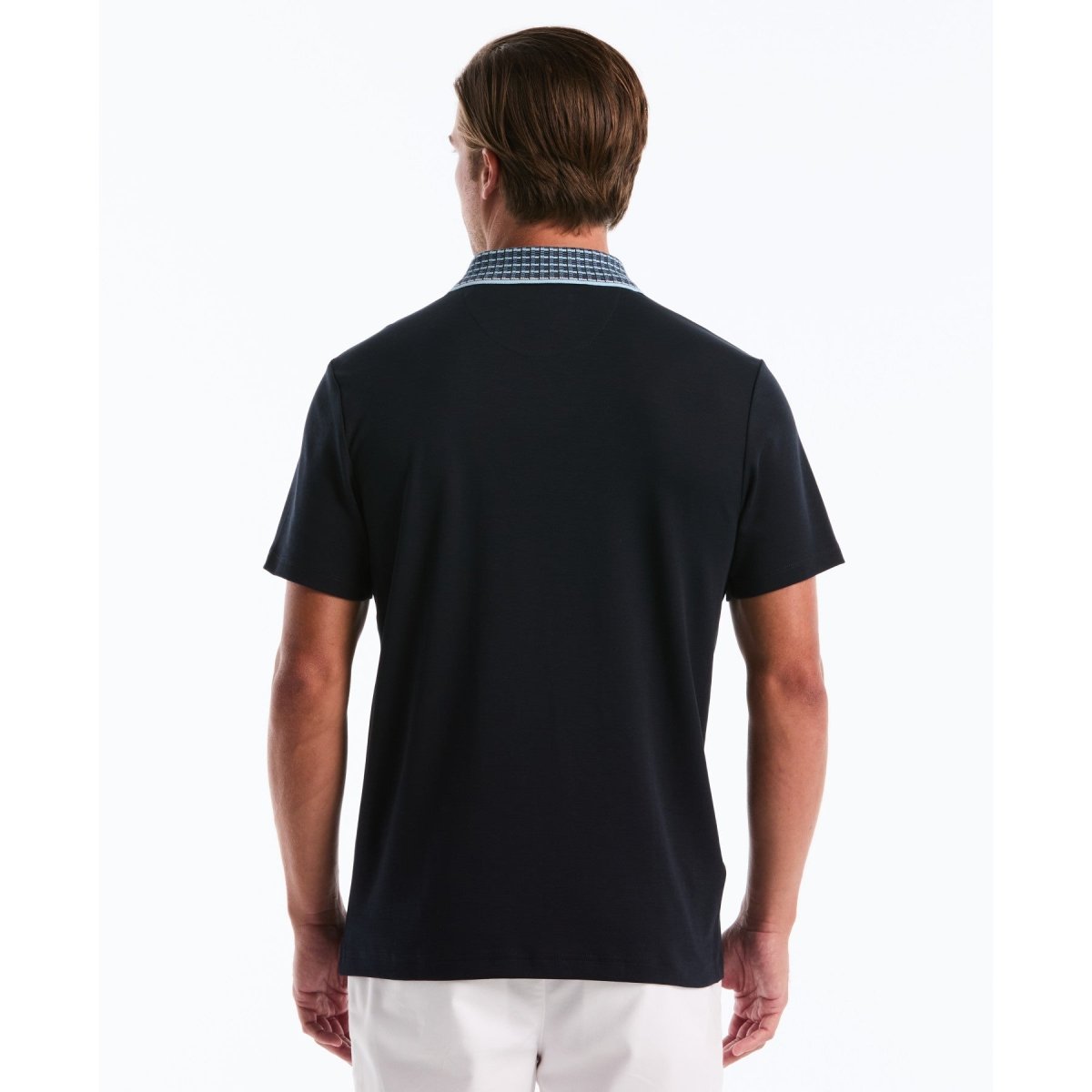Interlock Striped Collar Polo Shirt In Dark Sapphire - RUTHERFORD & Co