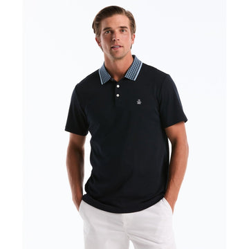 Interlock Striped Collar Polo Shirt In Dark Sapphire - RUTHERFORD & Co