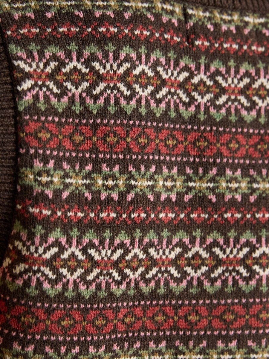 Islay Brown V Neck Fairisle Cotton Rich Vest - RUTHERFORD & Co