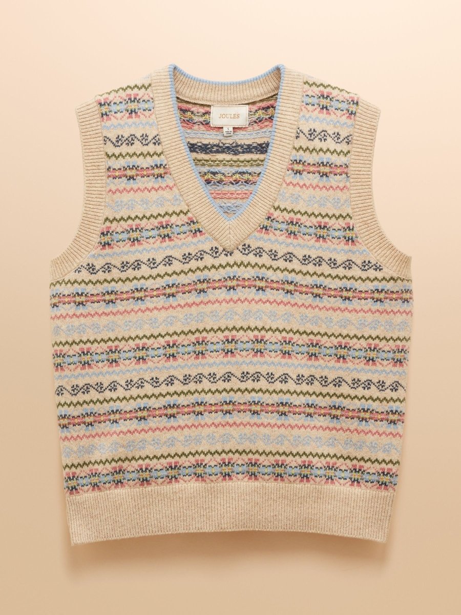 Islay Cream V Neck Fairisle Cotton Rich Vest - RUTHERFORD & Co