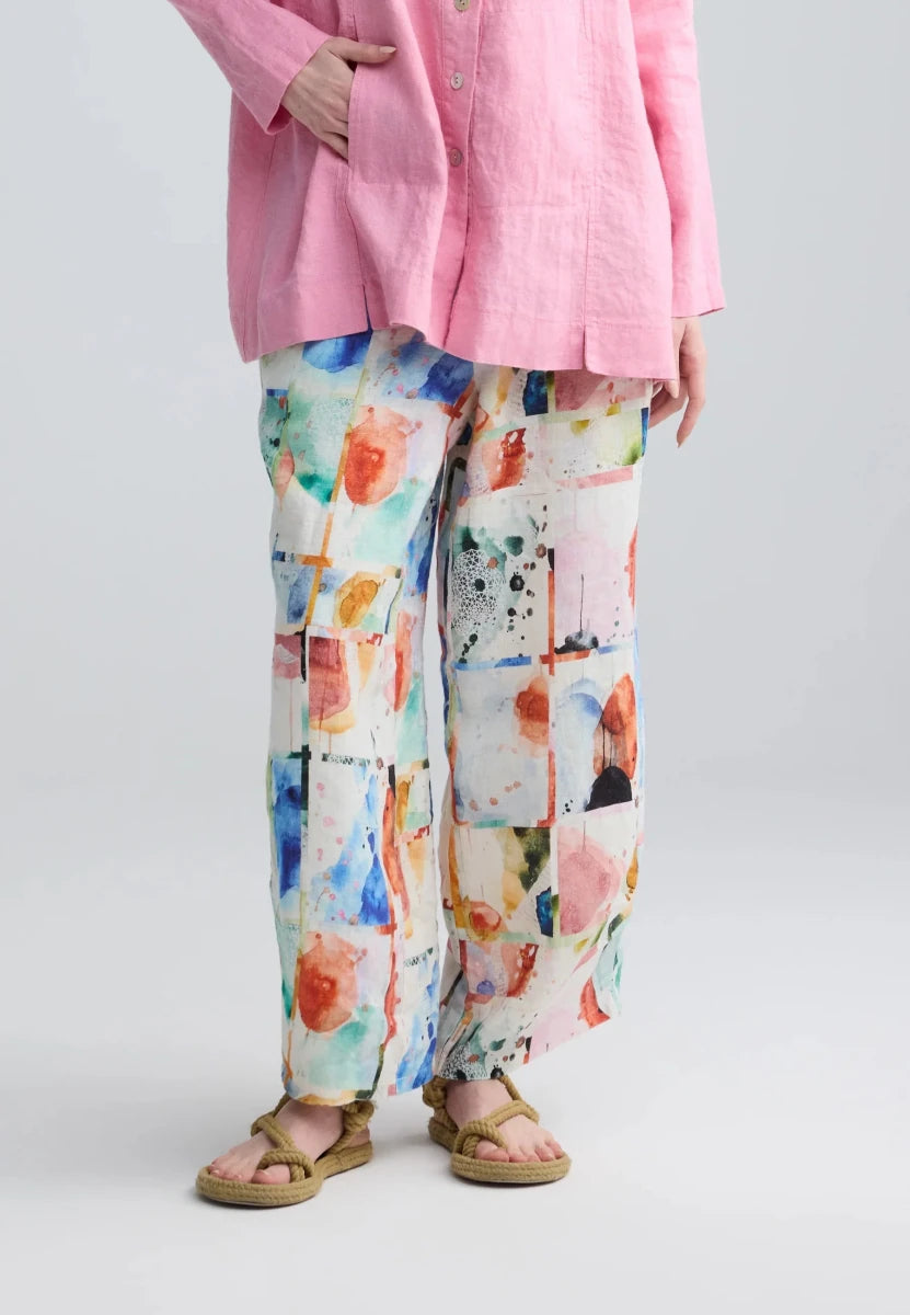 IVARA Painterly print linen pants - RUTHERFORD & Co