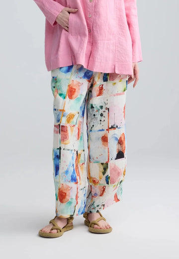 IVARA Painterly print linen pants - RUTHERFORD & Co